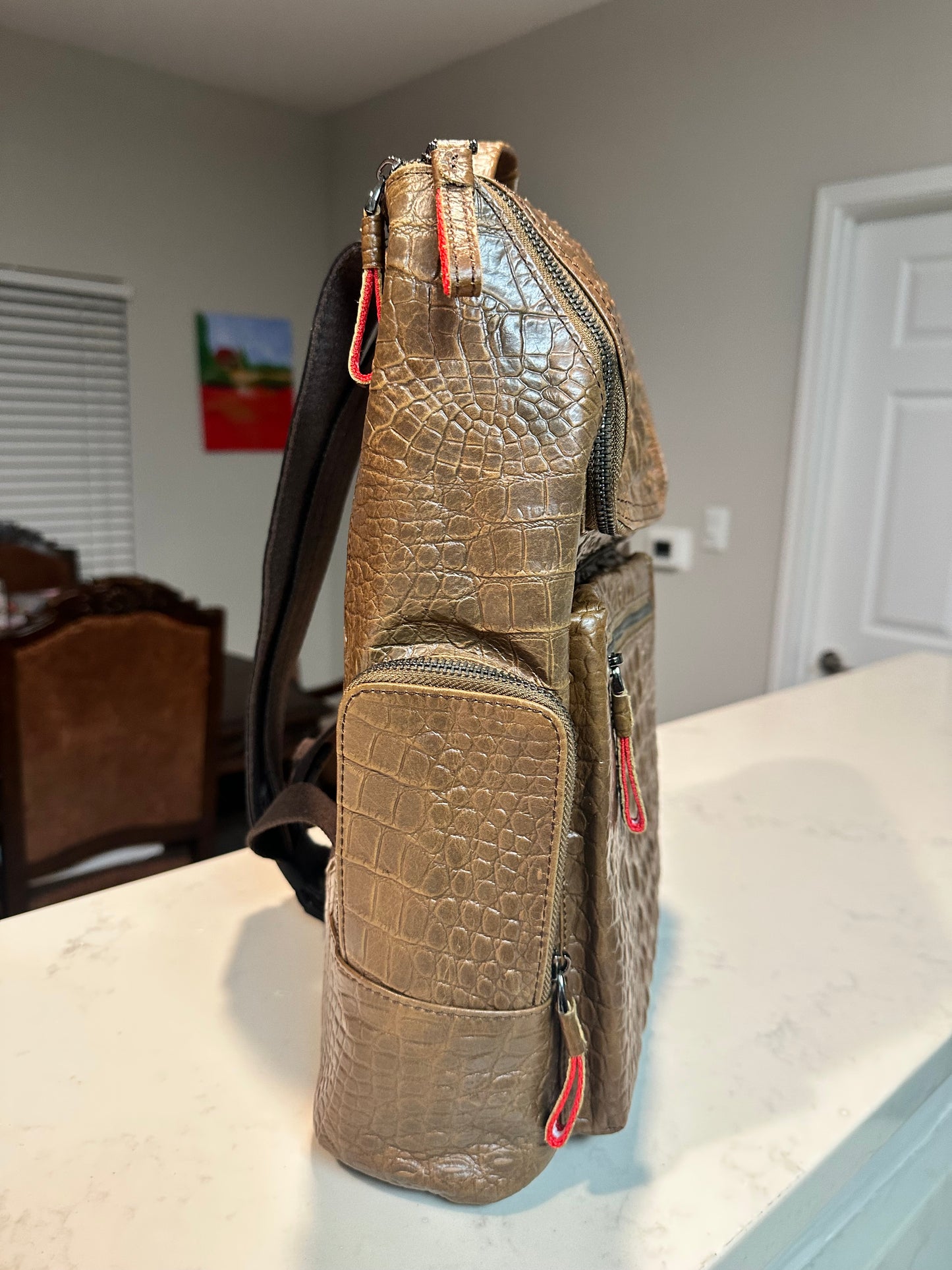 Alligator Embossed Leather Backpack