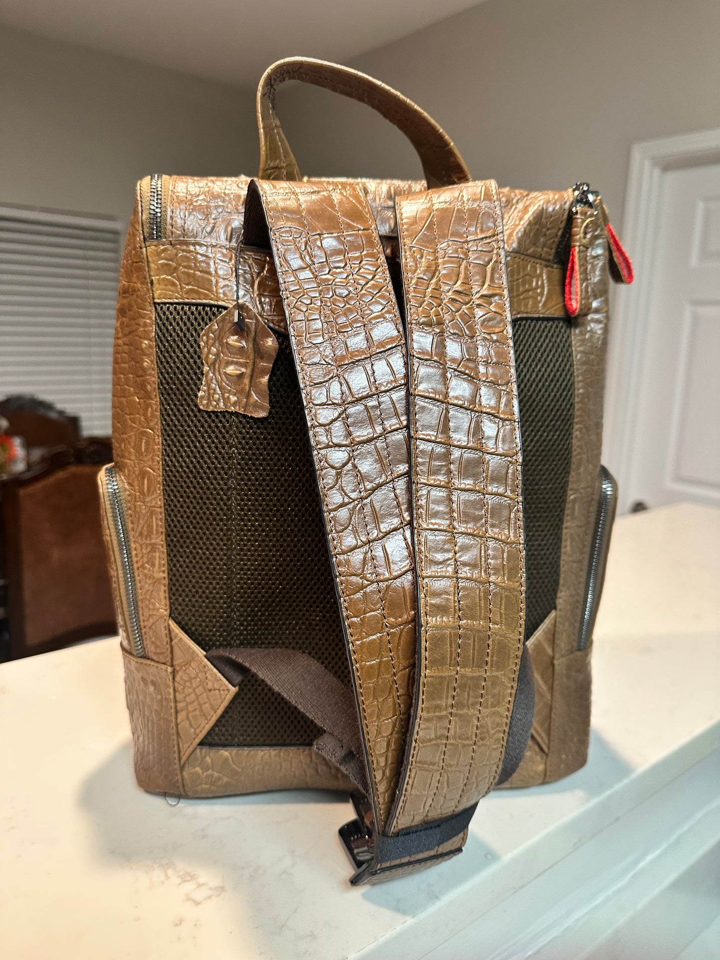 Alligator Embossed Leather Backpack