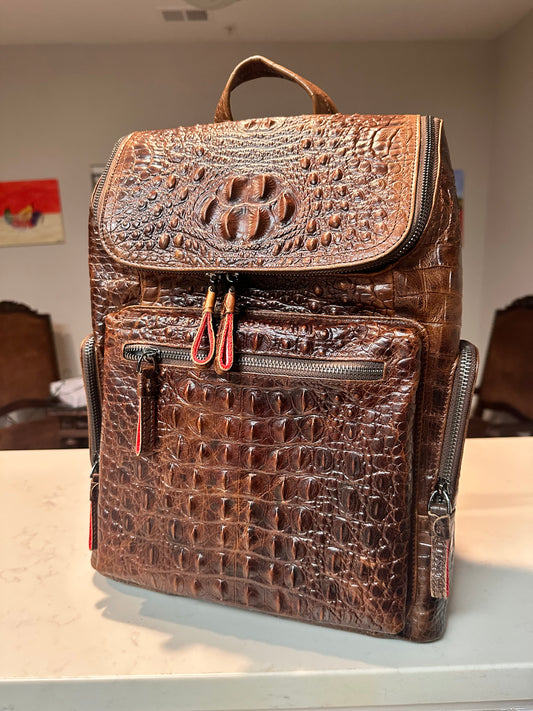 Alligator Embossed Leather Backpack