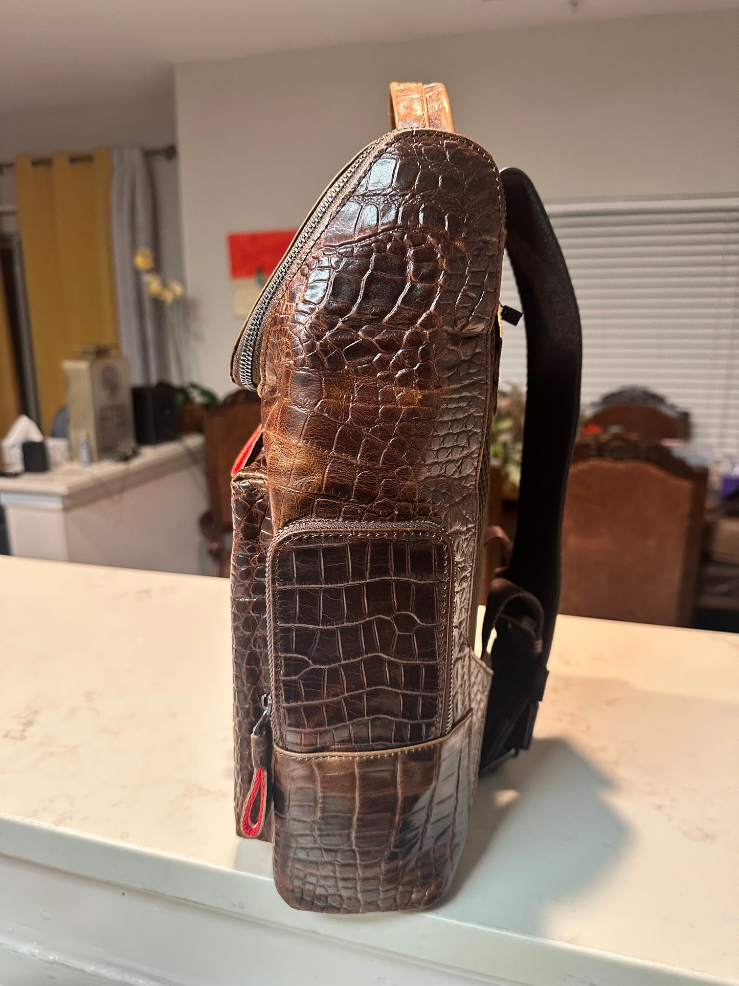 Alligator Embossed Leather Backpack