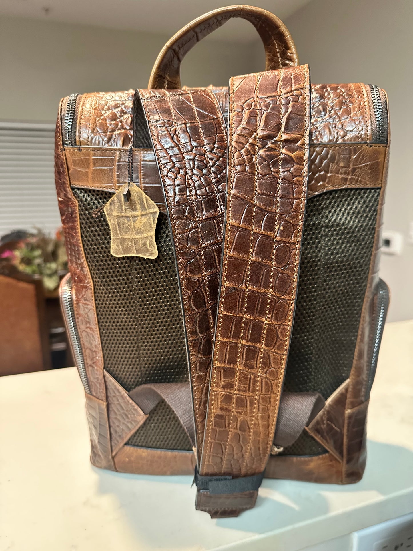 Alligator Embossed Leather Backpack